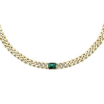 Collana Donna Chiara Ferragni J19AUW29 con placcatura pvd gold e centrale con cristalli bianchi e verde collezione Chain
