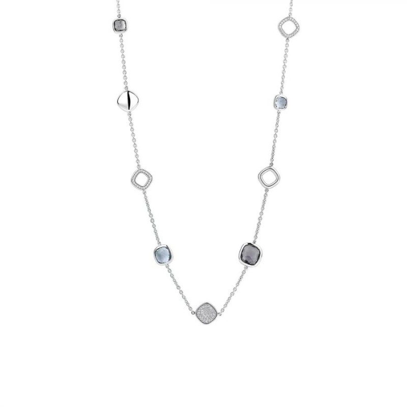 Collana Donna Ti Sento Milano 3930BG/42 in argento 925 rodiato con cristalli grigio-azzurri e zirconi bianchi