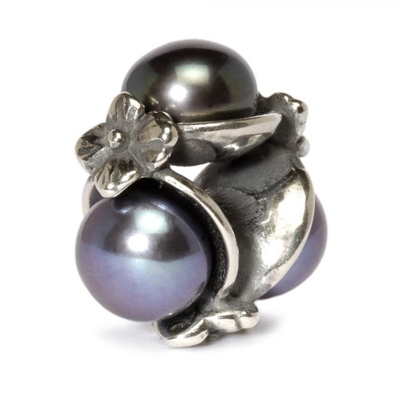 Beads Trollbeads TAGBE-00095 “Tripla Perla Nera” in argento 925 e pietre preziose