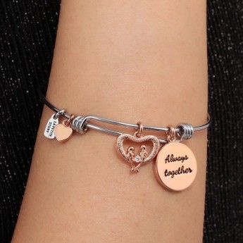 Bracciale Donna La Petite Story LPS05AQJ01 in ottone rodiato con charms pendenti in pvd rose gold collezione Bangle