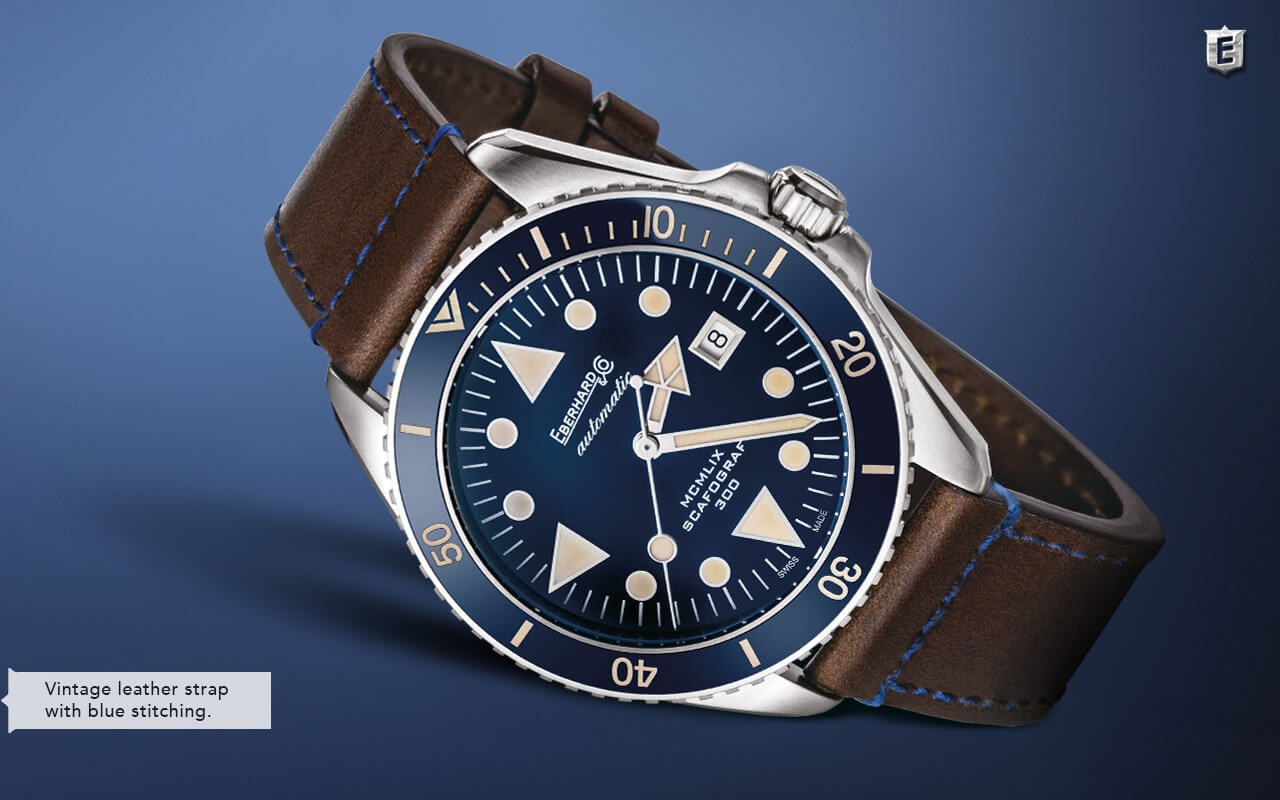 Orologio Uomo EBERHARD Scafograf 300 MCMLIX - Quadrante Blu - 41034.08/VS CP/BROWN
