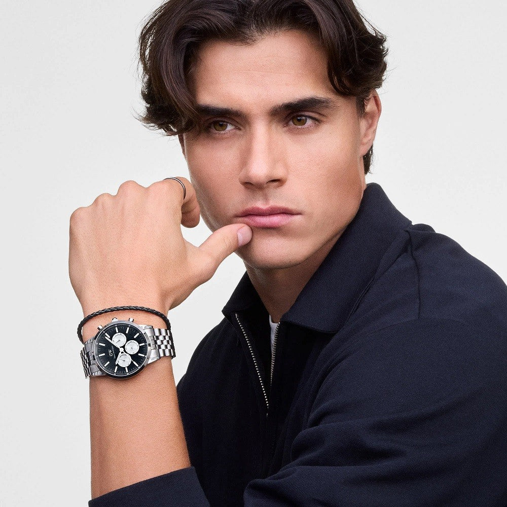 Orologio Uomo DANIEL WELLINGTON Iconic Chronograph Arch 5-Link Onyx Panda Silver - DW00100873