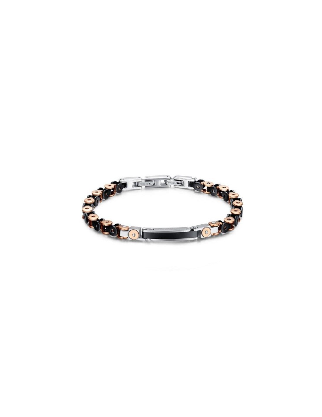 Bracciale Uomo Arkano BAC09NN in acciaio con targhetta centrale ed inserti in pvd rose gold e black