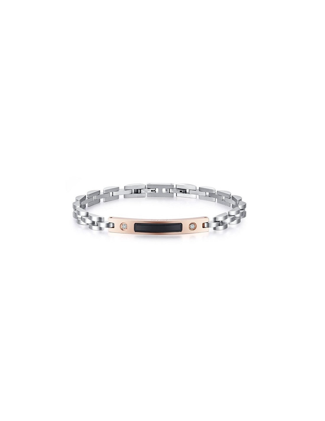 Bracciale Uomo Arkano BAC48NR in acciaio con targhetta centrale in pvd rose gold e black con zirconi bianchi