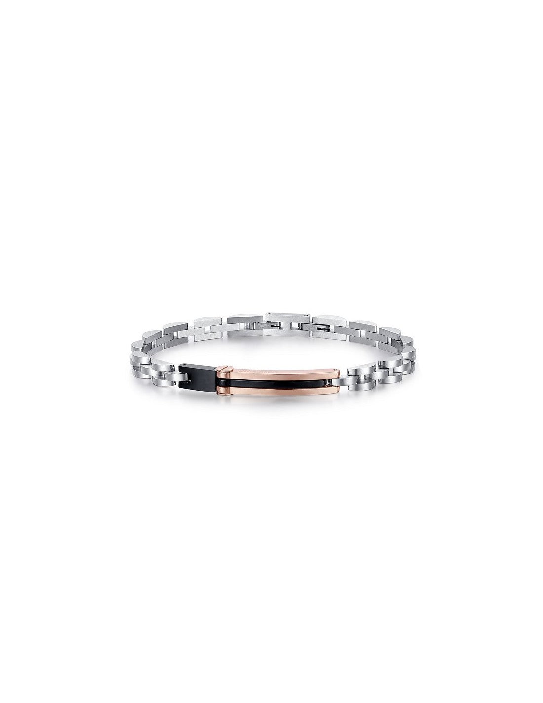 Bracciale Uomo Arkano BAC49NR in acciaio e targhetta centrale con inserti in pvd black e rose gold