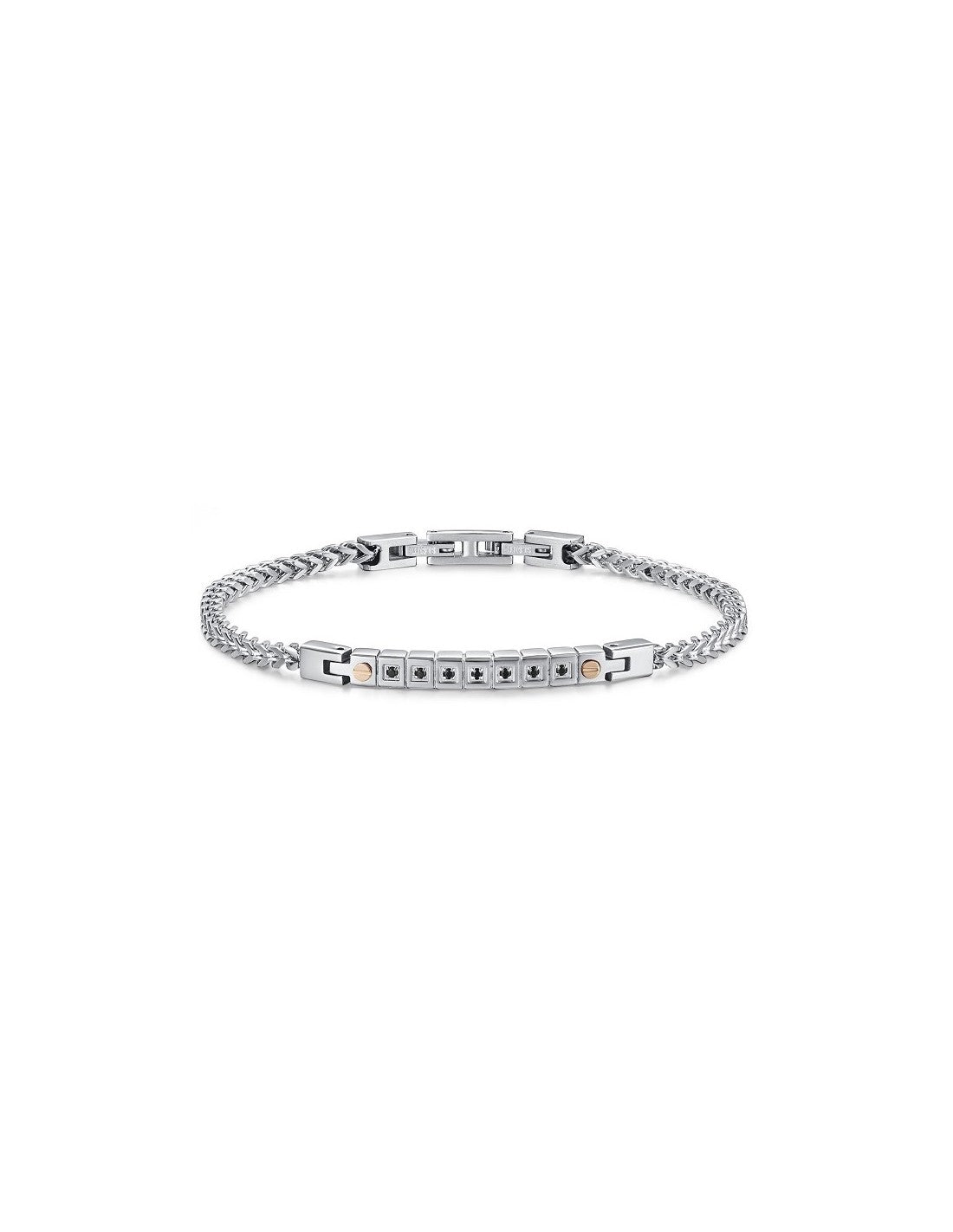 Bracciale Uomo Arkano BAC58B in acciaio con targhetta centrale e zirconi neri