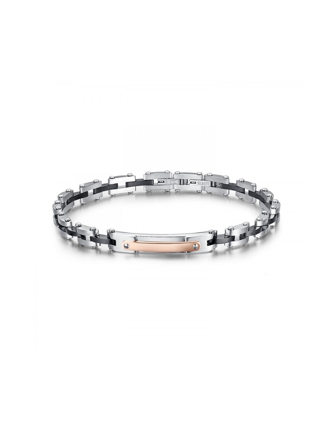 Bracciale Uomo Arkano BAC73NR in acciaio con targhetta centrale ed inserti in pvd rose gold e black