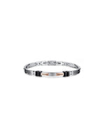 Bracciale Uomo Arkano BAR01NN in acciaio con targhetta centrale inserti in pvd black e rose gold con zirconi neri