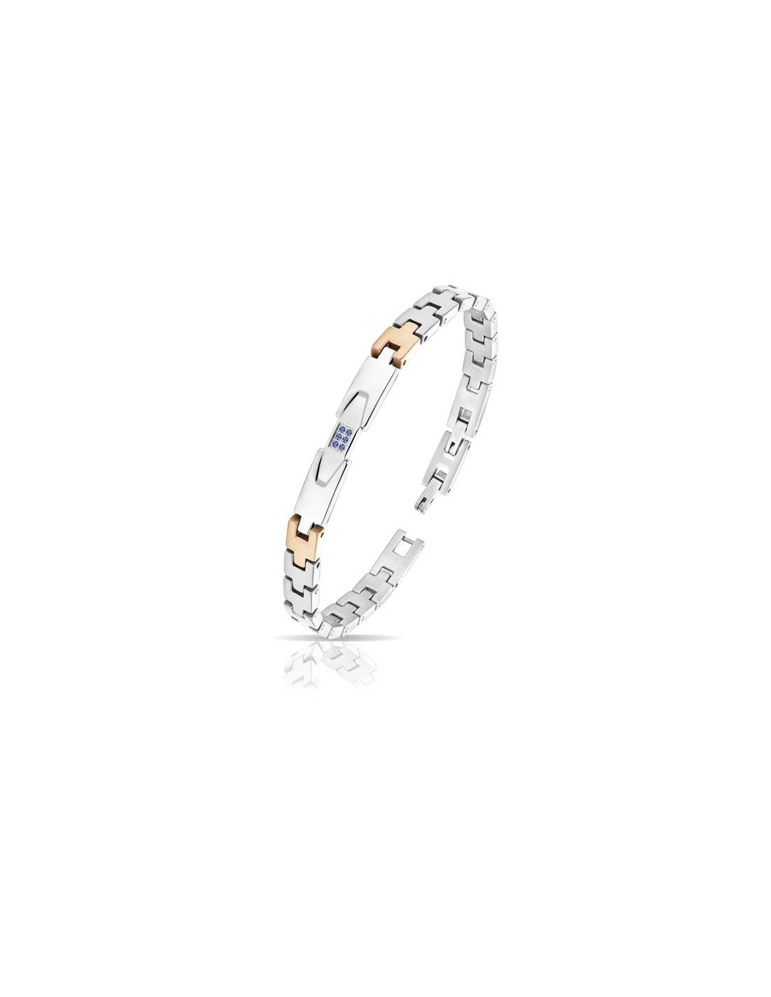 Bracciale Uomo Arkano ABA007ZB in acciaio con inserti in pvd rose gold e targhetta centrale con zaffiri blu