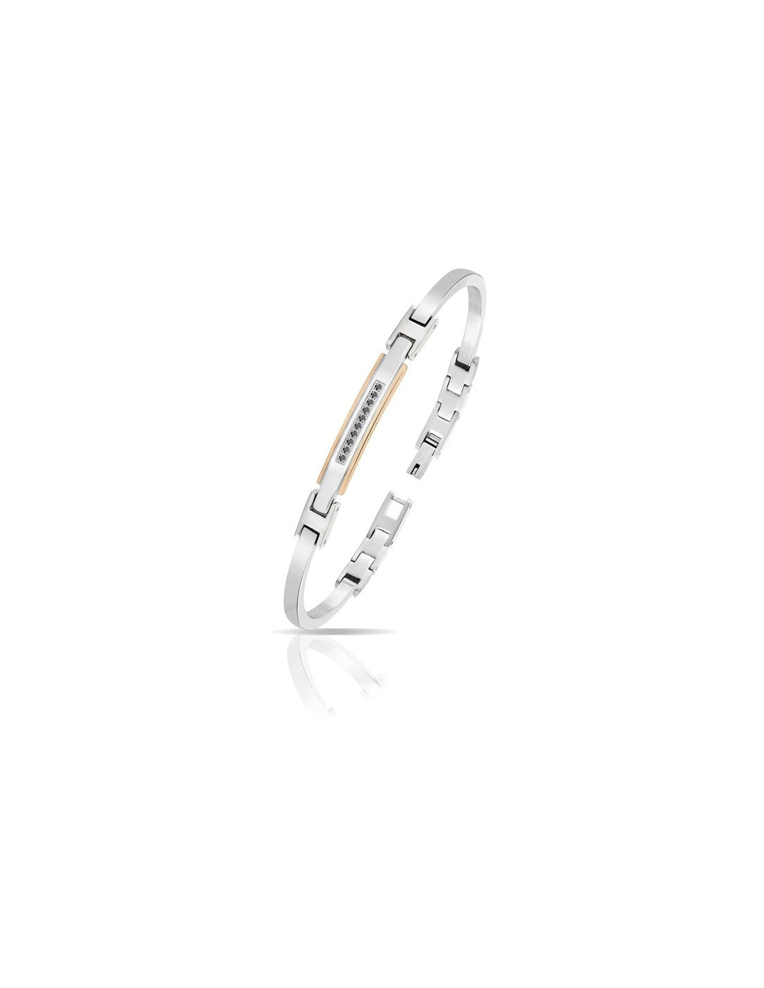 Bracciale Uomo Arkano ABA010R/NB in acciaio con inserti in pvd rose gold e targhetta centrale con diamanti neri 0,17 ct