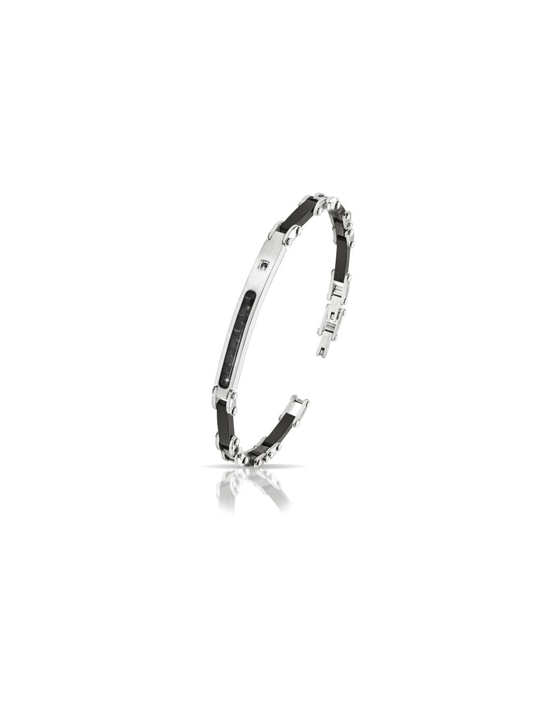 Bracciale Uomo Arkano ABA012NN in acciaio con targhetta centrale e diamante nero 0,015 ct