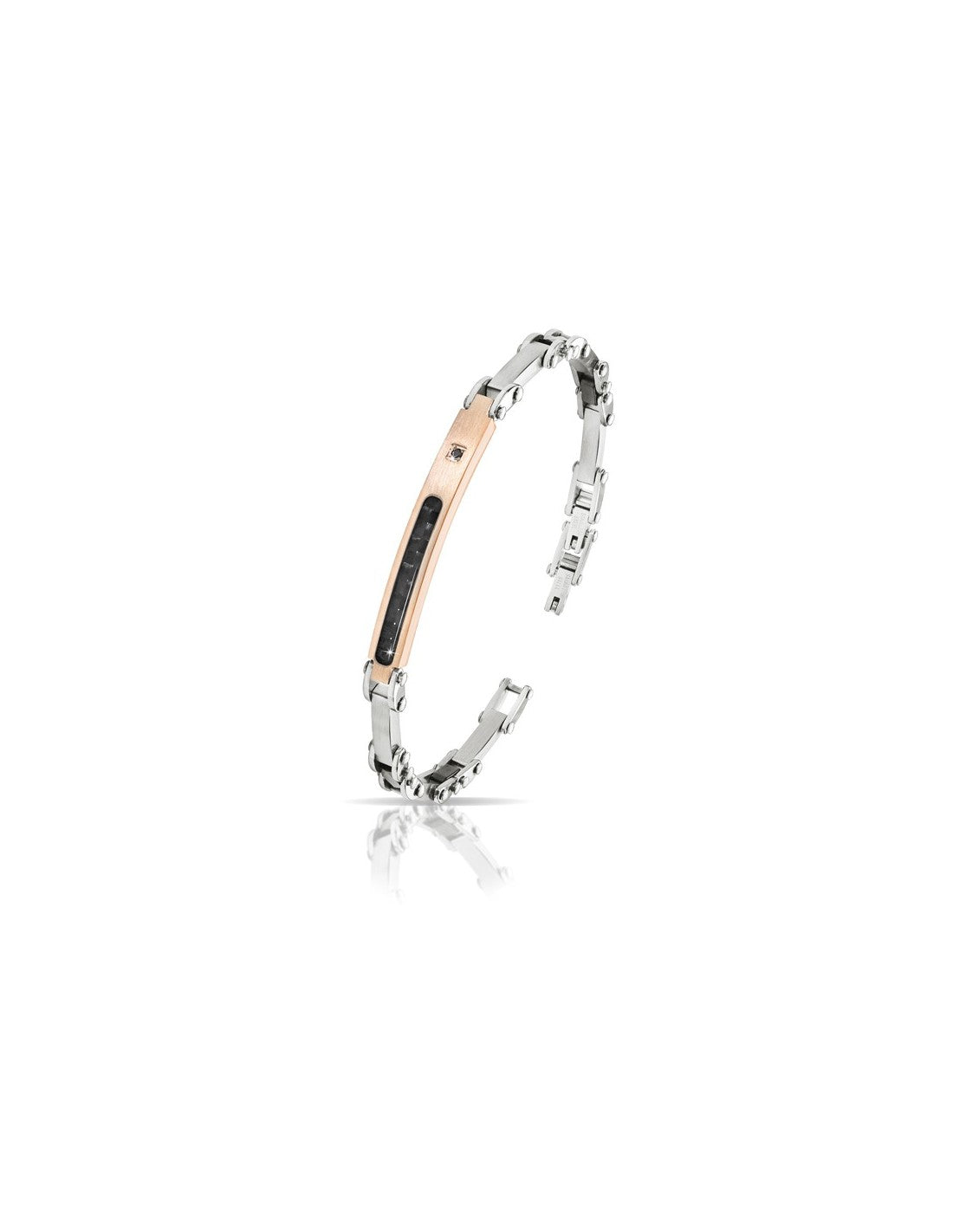 Bracciale Uomo Arkano ABA012NR in acciaio con targhetta centrale in pvd rose gold e diamante nero 0,015 ct