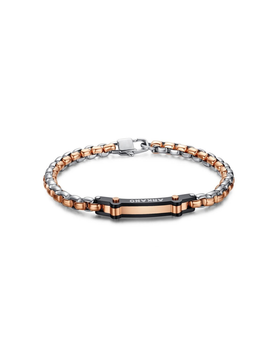 Bracciale Uomo Arkano BAC04NR in acciaio con inserti in pvd rose gold e black con targhetta centrale