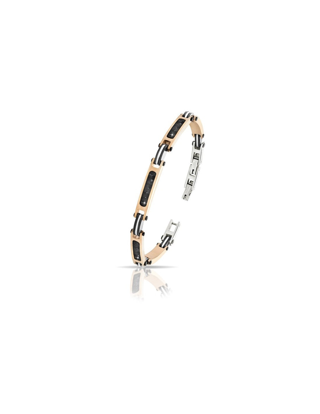 Bracciale Uomo Arkano BAC101RN in acciaio con inserti in pvd rose gold e black con riporti neri in fibra di carbonio