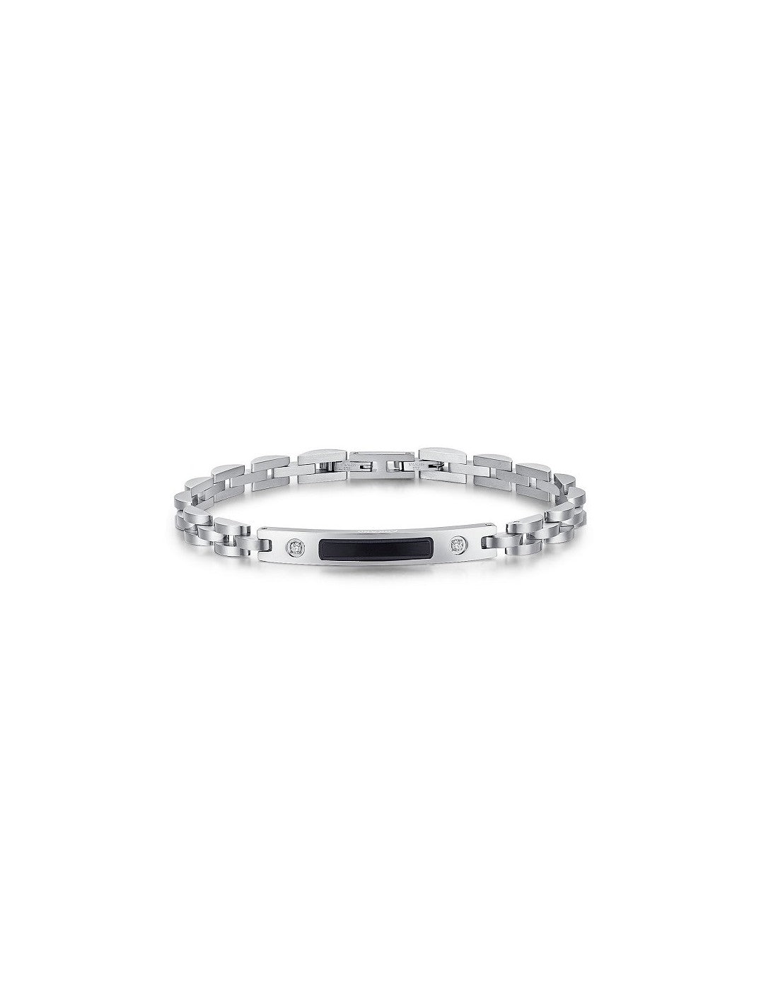 Bracciale Uomo Arkano BAC48BN in acciaio con targhetta centrale in pvd black e zirconi bianchi