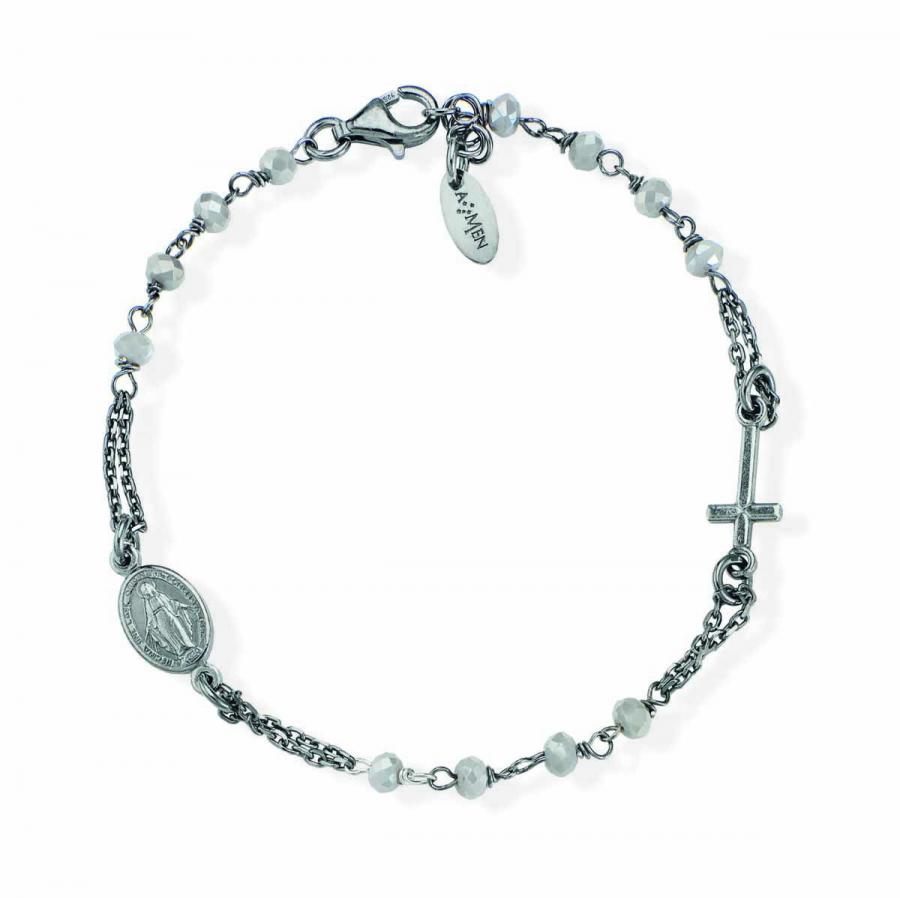 Bracciale Donna Amen BRONF3 in argento 925 rutenio con cristalli fumè collezione Rosari