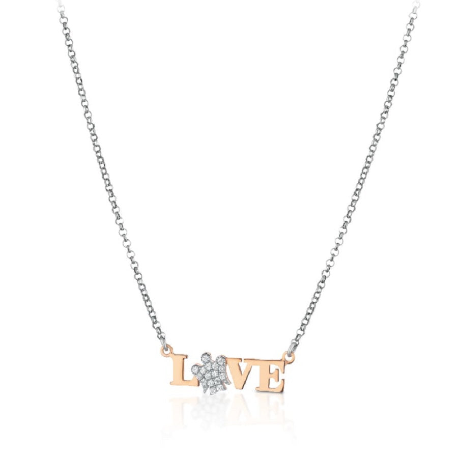 Collana Donna Roberto Giannotti GIA342 in argento 925 rodiato con scritta LOVE ed angelo con pavè di zirconi bianchi